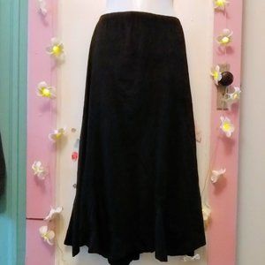 Urban Coco (XL) Black Faux Suede Elastic Waist Midi Pull On A Line Skirt